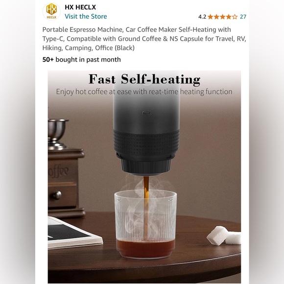 Portable Espresso Machine, Car Coffee Maker Self-Heating with Type-C, Compatible - Picture 2 of 15